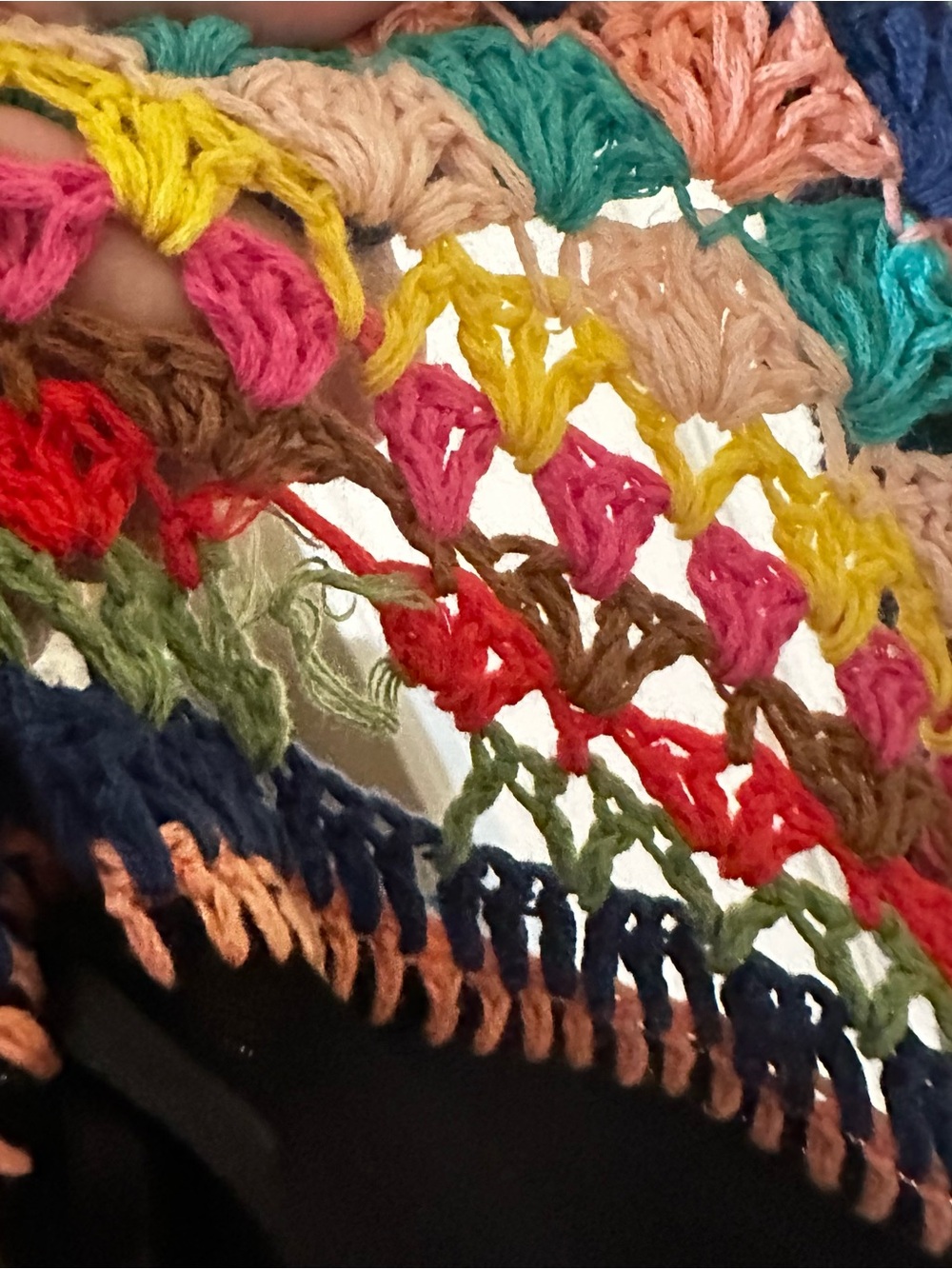Black Open-Front Cardigan with Multicolor Crochet Trim - Picture 7 of 7